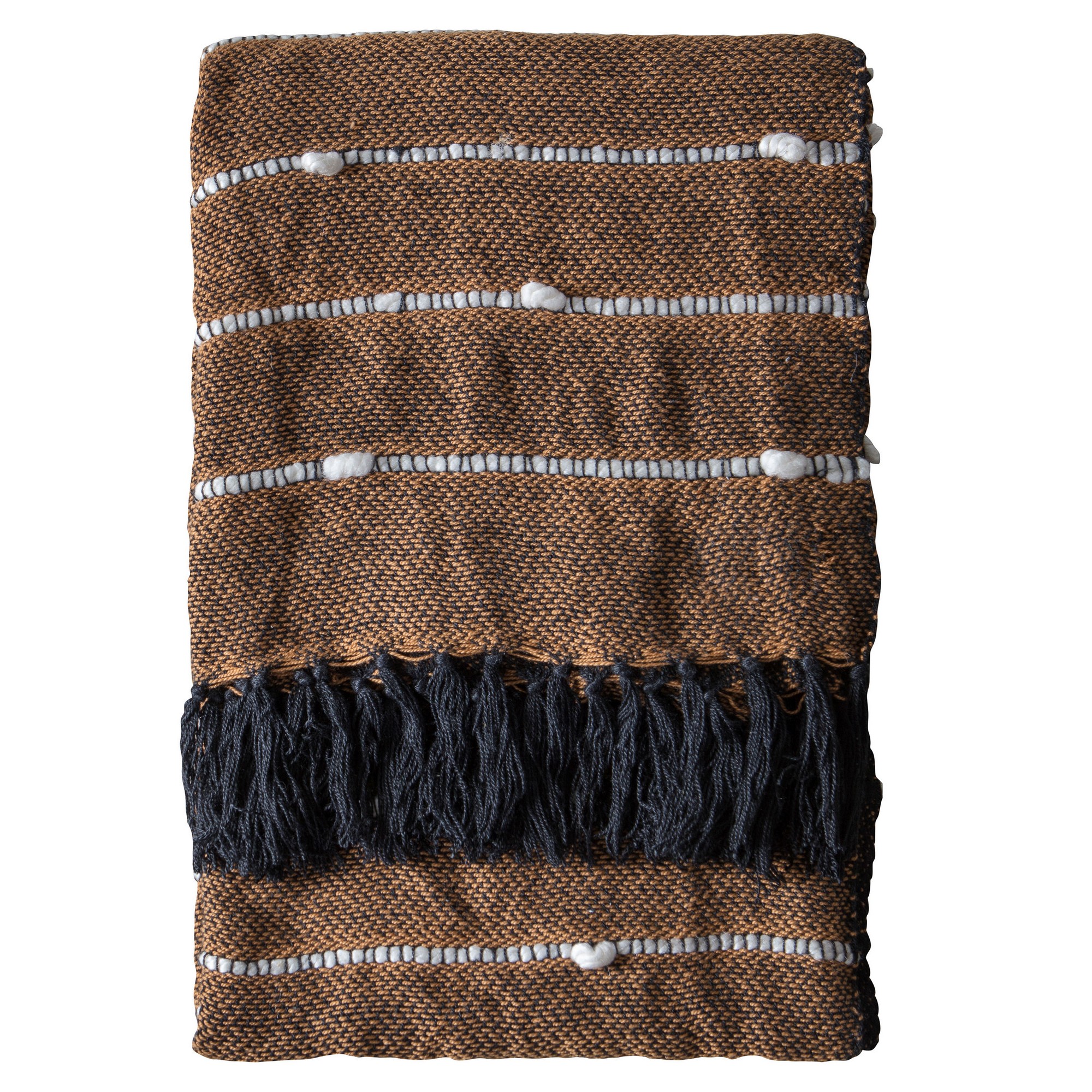 Oliver Woven Textured Tassel Throw In Camel Brown Black